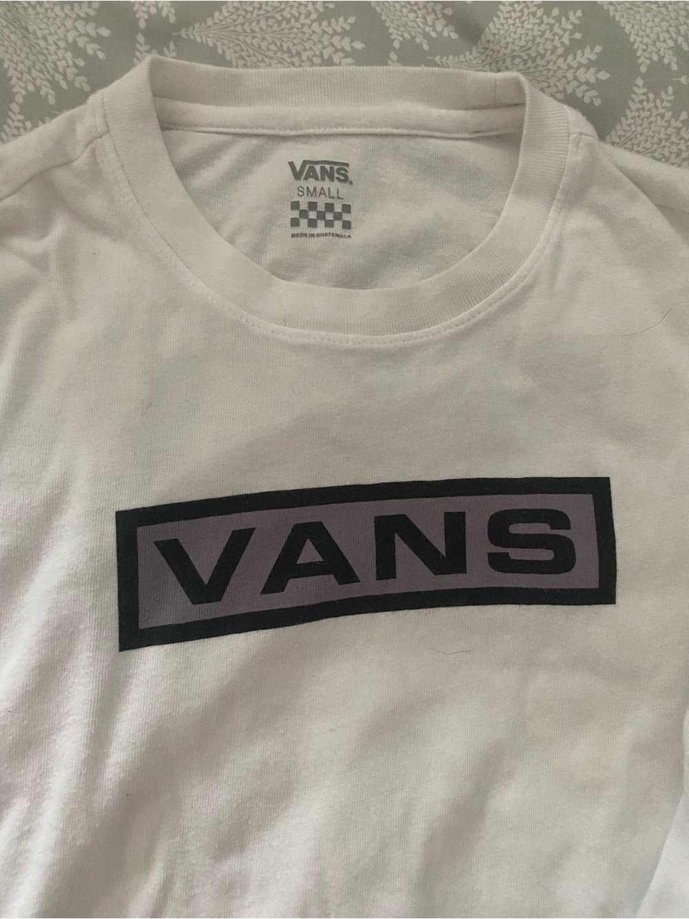 Vans Off the Wall kids/Tween White LS Tee Purple Logo Black Trim S